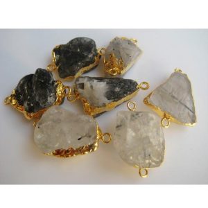 Shop Rutilated Quartz Chip & Nugget Beads! Black Rutilated Quartz Connector, Raw Gemstone Connectors, Raw Black Rutilated Quartz, Black Rutile Rough, 5 Pieces, 22mm To 28mm | Natural genuine chip Rutilated Quartz beads for beading and jewelry making.  #jewelry #beads #beadedjewelry #diyjewelry #jewelrymaking #beadstore #beading #affiliate #ad