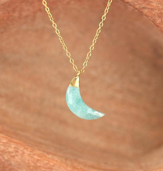 Crescent Moon Necklace - Crystal Moon Necklace - Quartz Necklace - Rutilated Quartz Necklace - Gold Moon Necklace - Moon Vibes