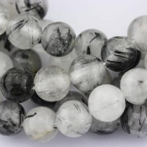 2.0mm Hole Black Tourmalinated Quartz Smooth Round Beads 6mm 8mm 10mm 15.5" Strand | Natural genuine beads Gemstone beads for beading and jewelry making.  #jewelry #beads #beadedjewelry #diyjewelry #jewelrymaking #beadstore #beading #affiliate #ad