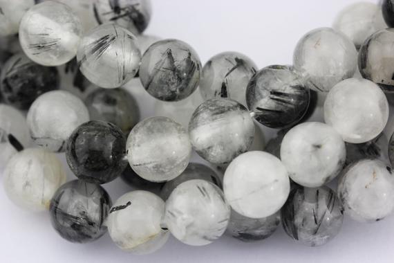 2.0mm Hole Black Tourmalinated Quartz Smooth Round Beads 6mm 8mm 10mm 15.5" Strand