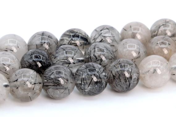 Black Tourmalinated Quartz Beads Genuine Natural Brazil Grade A Gemstone Round Loose Beads 6mm 8mm 10mm 12mm Bulk Lot Options