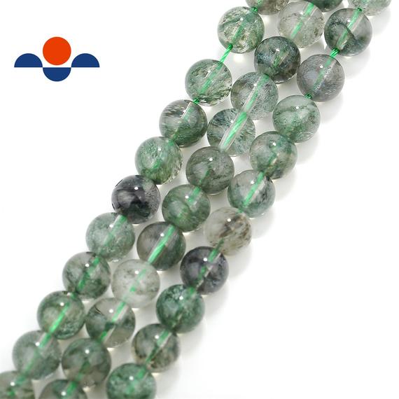 Green Rutilated Quartz Smooth Round Beads 4mm 6mm 8mm 10mm 12mm 15.5" Strand