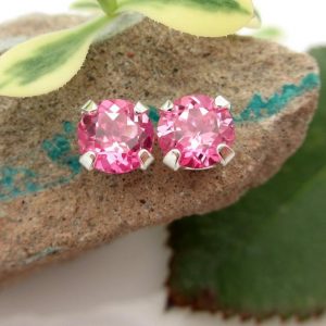 Hot Pink Sapphire Earrings: Solid 14k Gold, Platinum or Sterling Silver Studs | Barbiecore Jewelry | Lab Created Gems | Natural genuine Pink Sapphire earrings. Buy crystal jewelry, handmade handcrafted artisan jewelry for women.  Unique handmade gift ideas. #jewelry #beadedearrings #beadedjewelry #gift #shopping #handmadejewelry #fashion #style #product #earrings #affiliate #ad