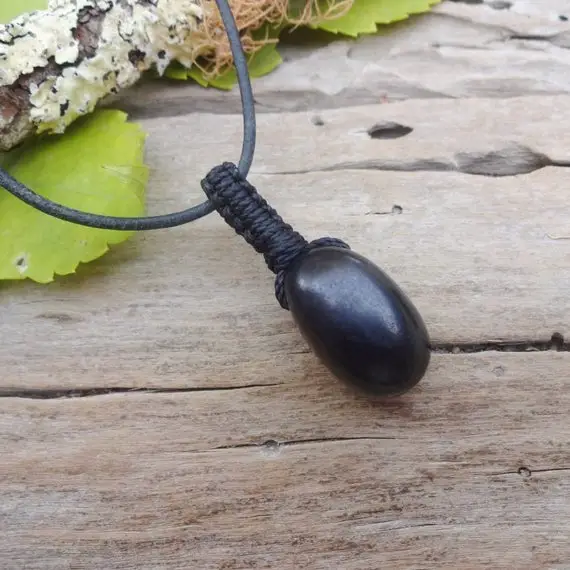 Shungite Pendant, Adjustable Leather Necklace Mens, Emf Protection Jewelry, Necklace For Man Dads, Gift Idea