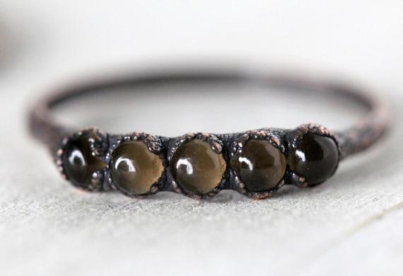 Smoky Quartz Ring - Electroformed Jewelry - Multi Stone Stacker