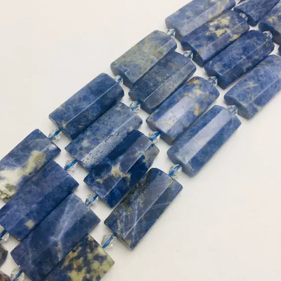 Sodalite Faceted Flat Rectangle Cylinder Tube Beads 14x28mm 15.5" Strand