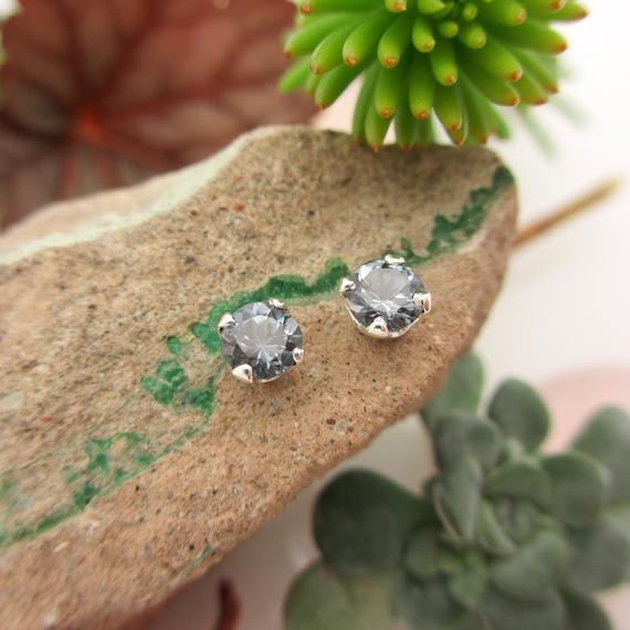 Gray Spinel Earrings: Solid 14k Gold Or Platinum Studs | Everyday Jewelry For Men Or Women | Made In Oregon