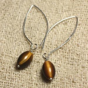 Shop Tiger Eye Earrings! Boucles oreilles Argent 925 Crochets 40mm – Oeil de Tigre Olives 12x8mm | Natural genuine Tiger Eye earrings. Buy crystal jewelry, handmade handcrafted artisan jewelry for women.  Unique handmade gift ideas. #jewelry #beadedearrings #beadedjewelry #gift #shopping #handmadejewelry #fashion #style #product #earrings #affiliate #ad
