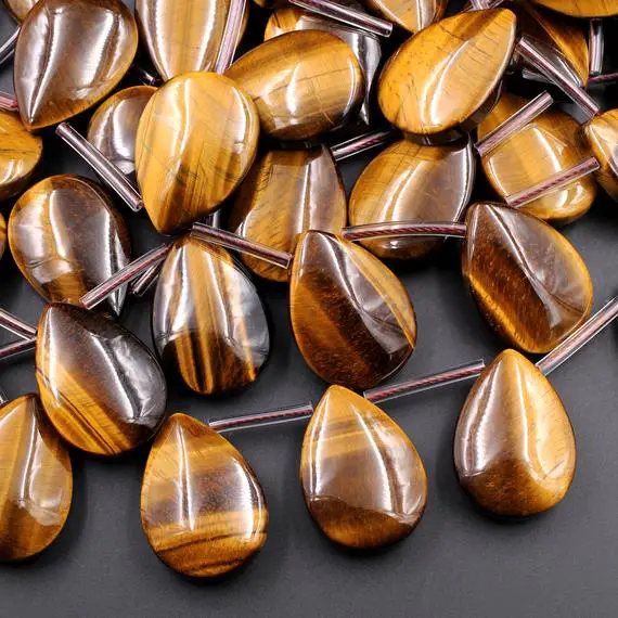 Large Natural Tiger's Eye Teardrop Pendant Beads Stunning Aaa Quality Top Side Drilled Golden Brown Gemstone 15.5" Strand