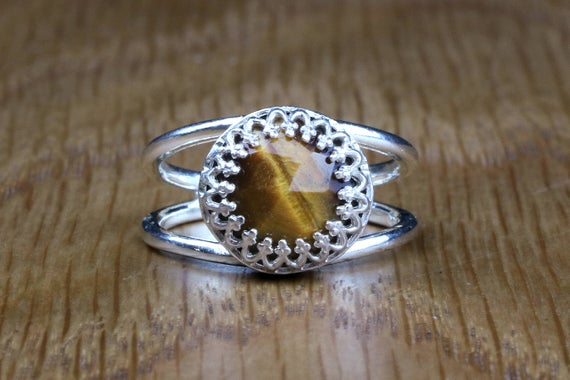Tiger Eye Ring · Delicate Gemstone Ring · Everyday Silver Ring · Unique Ring · Semiprecious Ring · Brown Silver Ring