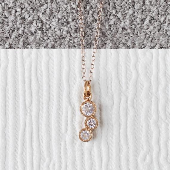 White Topaz Cluster Necklace Rose Gold Semi Precious Stone Necklace Three Stone Pendant Gemstone