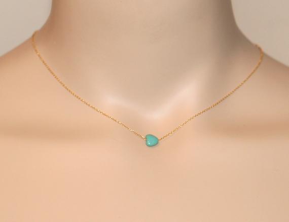 Tiny Turquoise Necklace - Tiny Heart Necklace - Delicate And Dainty Necklace - A Little Turquoise Heart On A 14k Gold Filled Chain