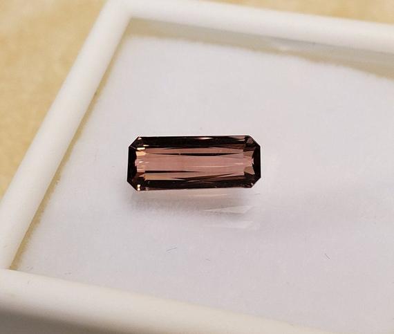 1.64 Carat Pink Orange Copper Tourmaline Bar Rectangle Cut Faceted Loose Gemstone