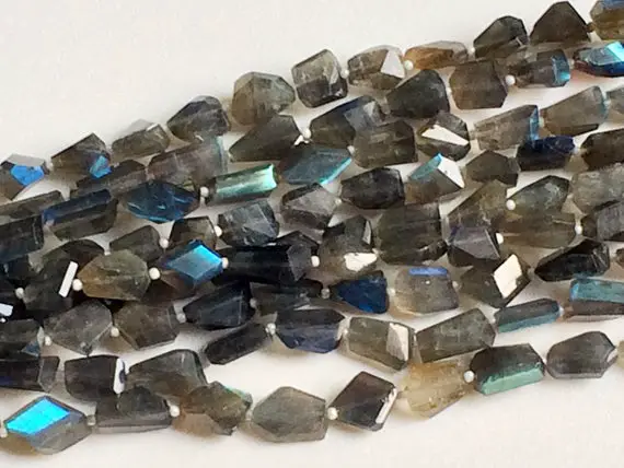 10-12mm Labradorite Step Cut Faceted Tumbles, Blue Fire Labradorite Tumble Beads, Natural Labradorite For Jewelry, 7 Inch, 13 Pcs - Aga90