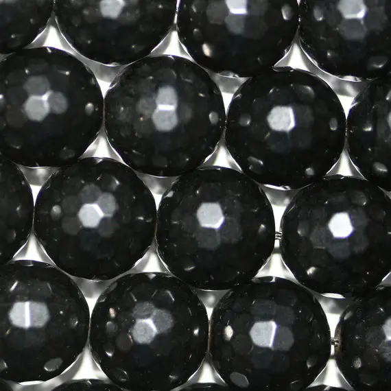15" Strand Natural Lignite Jet Faceted Round Beads (128 Facets) 14mm -strand 40cm