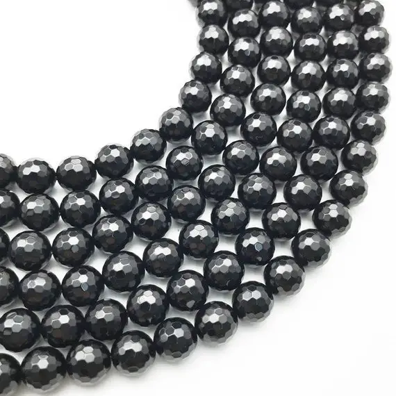 10mm Faceted Black Onyx Beads, Black Agate Beads, Round Gemstone Beads, Wholesale Beads
