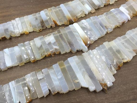 Rectangle Agate Stick Beads Long Agate Point Beads Chalcedony Slice Beads Graduated Top Drilled Natural Agate Gemstone Beads Supplies 15.5"