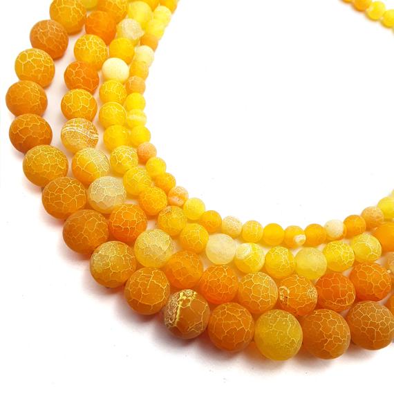 Orange Fire Agate Cracked Matte Round Beads 4mm 6mm 8mm 10mm 12mm 15.5" Strand