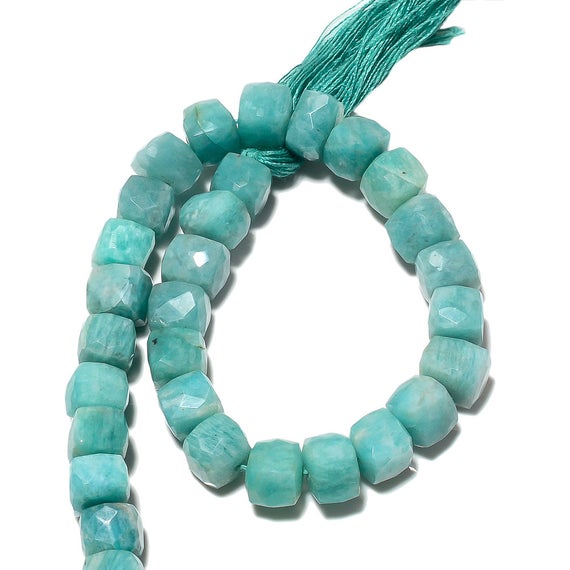 Natural Amazonite Beads, Faceted Box Beads, Gemstone Beads, 7mm Beads, 9 Inch Strand, Sku-bb49