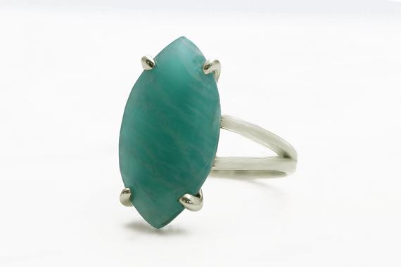 Silver Amazonite Ring · Silver Statement Ring · Wedding Ring · Bridesmaid Rings · Large Cocktail Ring · Marquise Ring · Gemstone Ring