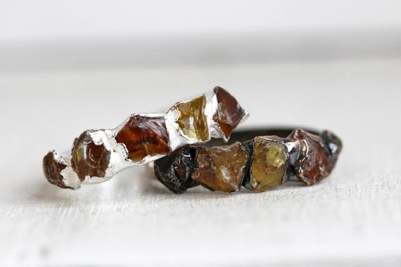 Raw Amber Ring - Baltic Amber Jewelry - Multi Stone Ring - Natural Amber Stone