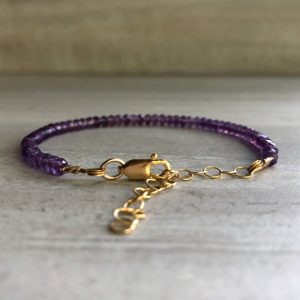 Gold Adjustable Bracelet for Women | Amethyst Bead Bracelet |  2 Inch Extender Chain | Small or Large Wrists | Jewelry Gift for Girlfriend | Natural genuine Array bracelets. Buy crystal jewelry, handmade handcrafted artisan jewelry for women.  Unique handmade gift ideas. #jewelry #beadedbracelets #beadedjewelry #gift #shopping #handmadejewelry #fashion #style #product #bracelets #affiliate #ad