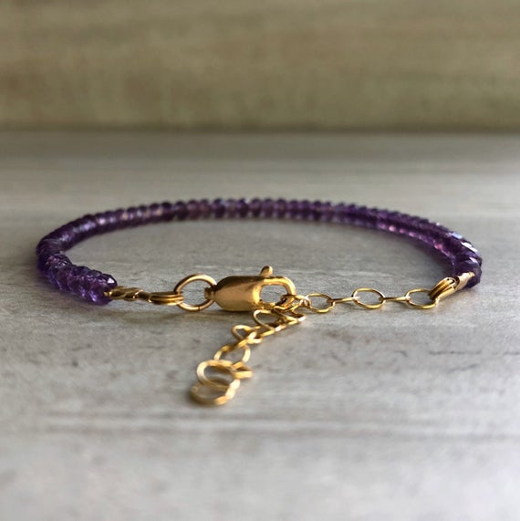 Gold Adjustable Bracelet For Women | Amethyst Bead Bracelet |  2 Inch Extender Chain | Small Or Large Wrists | Jewelry Gift For Girlfriend