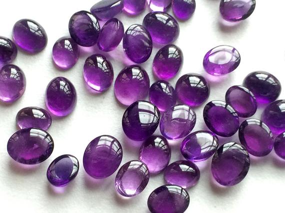 6x8mm - 9x11mm Amethyst Cabochon Plain Oval Lot, Purple Amethyst Oval Gems For Jewelry, Loose Amethyst Gems (5pcs To 10pcs Options)  - Ks112