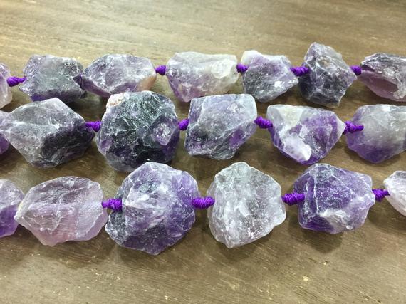 Large Amethyst Nugget Beads Raw Rough Hammered Amethyst Quartz Beads Center Drilled Graduated Gemstone Jewelry Making Supplies Full Strand