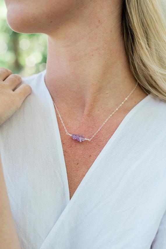 Amethyst Beaded Necklace - Amethyst Necklace - Boho Gemstone Necklace - Amethyst Gemstone Bead Bar Necklace - February Birthstone Necklace