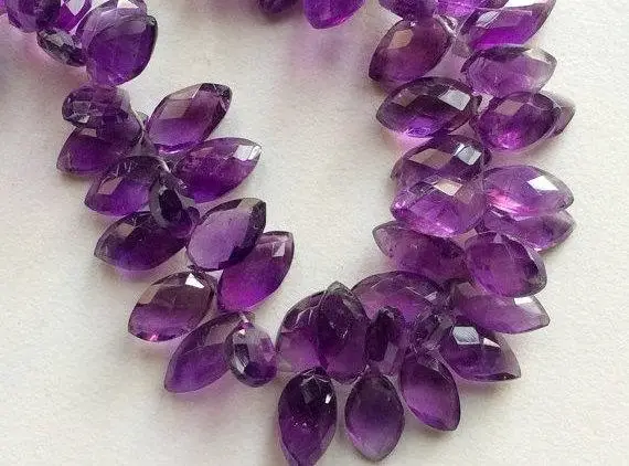 12mm-16mm Purple Amethyst Faceted Marquise Beads, Amethyst Marquise Shape Bead, Amethyst Faceted Briolettes For Jewelry (2in To 4in Option)