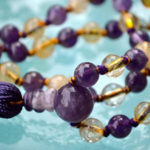 Shop Ametrine Necklaces! Ametrine, Amethyst, Citrine,Rarest Hand Knotted Mala Beads Necklace 108, Prayer Beads,Yoga Beads, Ametrine Mala Necklace, Yoga Jewelry | Natural genuine Ametrine necklaces. Buy crystal jewelry, handmade handcrafted artisan jewelry for women.  Unique handmade gift ideas. #jewelry #beadednecklaces #beadedjewelry #gift #shopping #handmadejewelry #fashion #style #product #necklaces #affiliate #ad