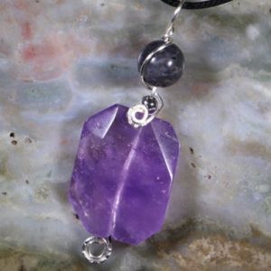 Shop Ametrine Necklaces! Ametrine and Larvikite Healing Stone Necklace with Positive healing Energy! | Natural genuine Ametrine necklaces. Buy crystal jewelry, handmade handcrafted artisan jewelry for women.  Unique handmade gift ideas. #jewelry #beadednecklaces #beadedjewelry #gift #shopping #handmadejewelry #fashion #style #product #necklaces #affiliate #ad