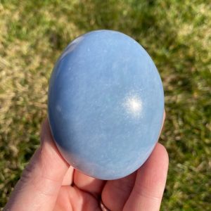 Angelite Palm Stone (Anhydrite) Peru (~2" – 2.8") – Angelite Worry Stone – Polished Angelite Stone – Angelite Crystal – Anhydrite Crystal | Natural genuine stones & crystals in various shapes & sizes. Buy raw cut, tumbled, or polished gemstones for making jewelry or crystal healing energy vibration raising reiki stones. #crystals #gemstones #crystalhealing #crystalsandgemstones #energyhealing #affiliate #ad