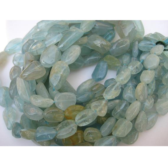 10mm-14mm Aquamarine Nugget, Aquamarine Nugget Beads, Aquamarine Plain Tumbles For Jewelry, Blue Nugget, 8 Inch Strand, 15 Pieces Approx