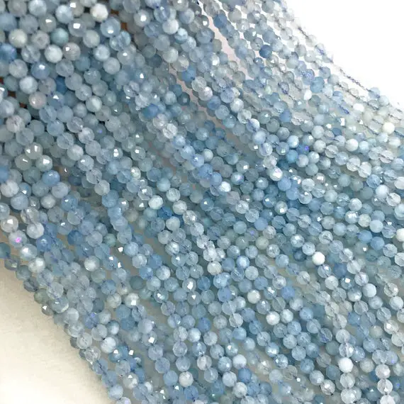 Faceted Aquamarine Beads, Round Gemstone Beads, Wholesale Beads, 3mm, 4mm