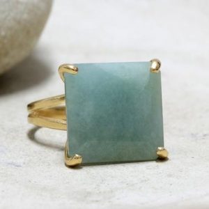 Gold Aquamarine Ring · Cocktail Ring In Gold · Square Cut Ring · Gemstone Ring · March Birthstone Ring | Natural genuine Gemstone jewelry. Buy crystal jewelry, handmade handcrafted artisan jewelry for women.  Unique handmade gift ideas. #jewelry #beadedjewelry #beadedjewelry #gift #shopping #handmadejewelry #fashion #style #product #jewelry #affiliate #ad