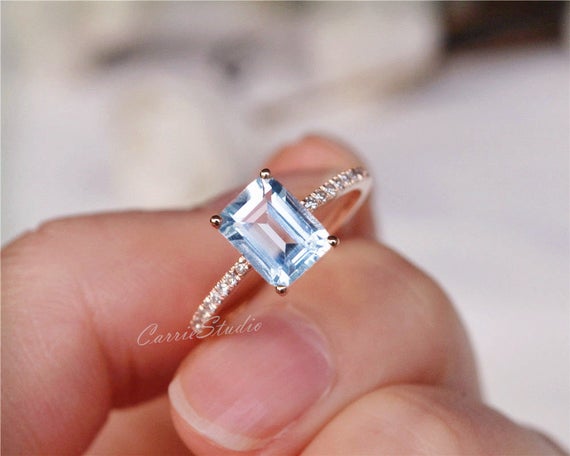 Solid 14k Gold Aquamarine Ring Aquamarine Engagement Ring Wedding Ring Promise Ring Anniversary Ring