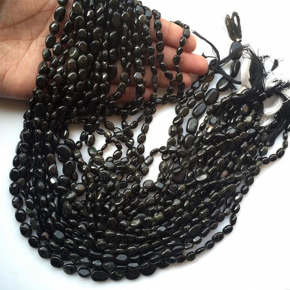 Black Tourmaline Smooth Oval Beads, 6mm Wholesale Natural Tourmaline Beads, 13.5 Inch Strand, Sold As 1 Strand/5 Strand, Sku- Tr7