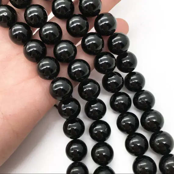 10mm Natural Black Tourmaline Beads, Round Gemstone Beads, Wholesale Beads