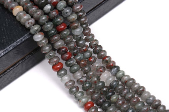 African Bloodstone Smooth Rondelle Beads 5x8mm 6x10mm 15.5" Strand
