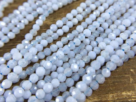 2mm Blue Lace Agate Beads Micro Faceted Round Blue Lace Agate Beads Blue Gemstone Beads Supplies Jewelry Beads 15.5" Full Strand