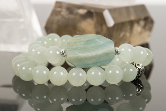 Green Calcite Bracelet, Aaa Grade Light Green Calcite Natural Gemstone Bracelet, Stacking Bracelet Healing Gemstone Jewelry