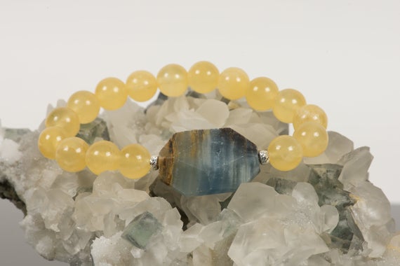 Yellow Calcite Bracelet, Handmade Jewelry, Calcite 10mm Round Beads Stretch Bracelet