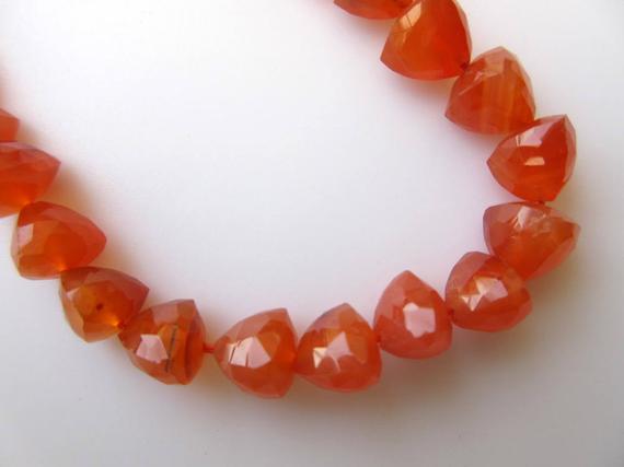 Carnelian Faceted Trillion Shaped Beads, Triangle Shaped Carnelian Faceted Beads, 9mm Each, 10 Inch Strand, Gds622