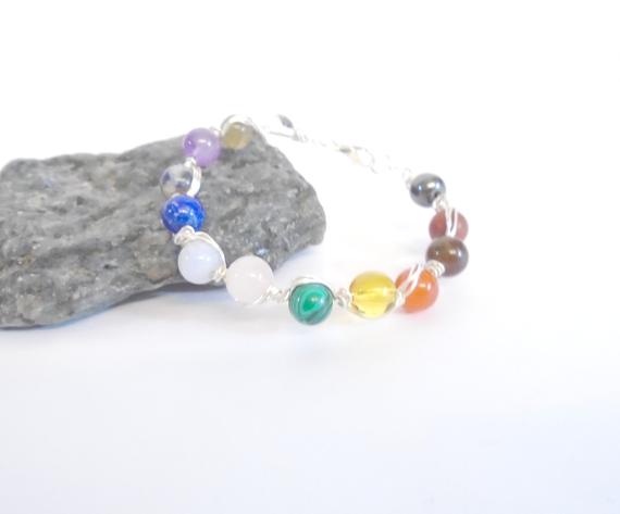 Wire Wrapped Chakra Stone Bracelet: Gemstone Healing Jewelry