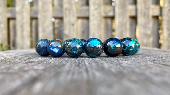 Chunky Shattackite Chrysocolla Bracelet Large 14mm Exquisite Shattuckite And Chrysocolla Gemstone Bracelet Stack Bracelet Gift Bracelet