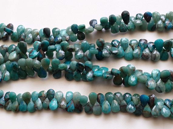 6x8.5mm - 7x11mm Chrysocolla Faceted Pear Beads, Chrysocolla Beads, Faceted Pear Briolette Beads For Jewelry (4in To 8in Options) - Aag48