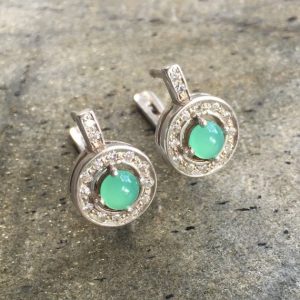 Shop Chrysoprase Jewelry! Chrysoprase Earrings, Natural Chrysoprase, May Birthstone, Vintage Earrings, May Earrings, CZ Earrings, Stud Earrings, Gift for Her, Silver | Natural genuine Chrysoprase jewelry. Buy crystal jewelry, handmade handcrafted artisan jewelry for women.  Unique handmade gift ideas. #jewelry #beadedjewelry #beadedjewelry #gift #shopping #handmadejewelry #fashion #style #product #jewelry #affiliate #ad