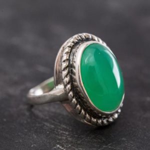 Shop Chrysoprase Rings! Big Chrysoprase Ring, Natural Chrysoprase, Statement Ring, Vintage Green Rings, May Birthstone, May Ring, Solid Silver Ring, Chrysoprase | Natural genuine Chrysoprase rings, simple unique handcrafted gemstone rings. #rings #jewelry #shopping #gift #handmade #fashion #style #affiliate #ad